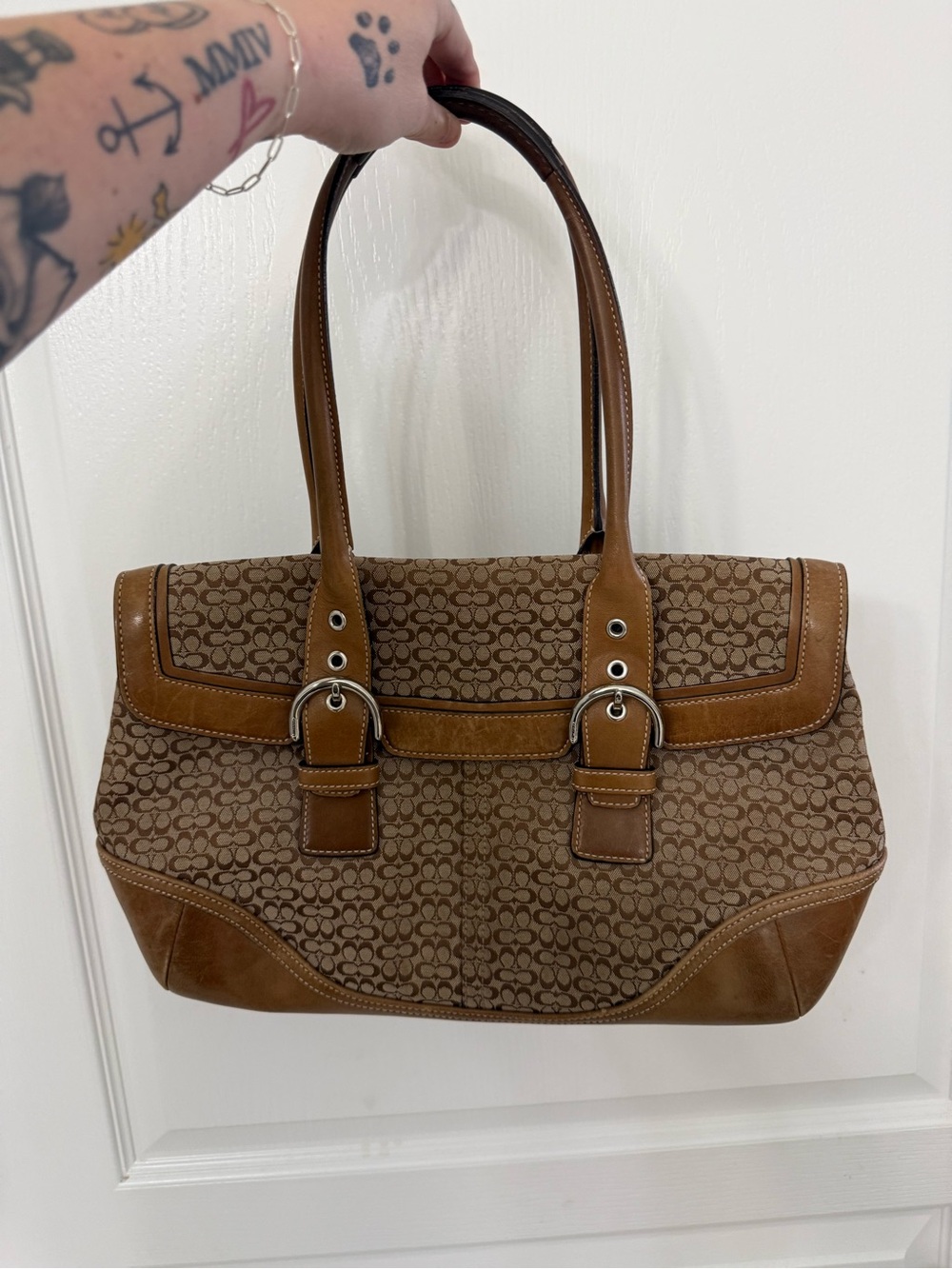 COACH Vintage 7080 Soho Signature Brown Canvas Leather Tote Shoulder Bag